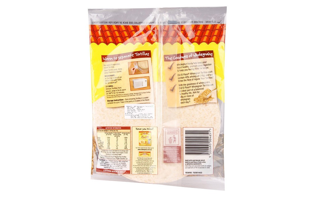 Old El Paso Tortillas 6 Whole Grain   Pack  240 grams